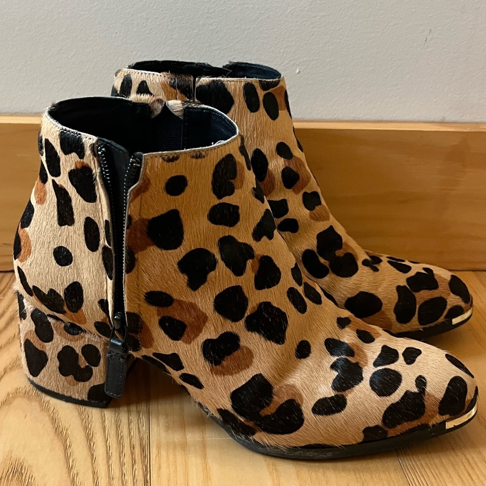 Cole Haan Women's Brown Black Grand Ambition Leopard print Calf Hair Ankle Boots